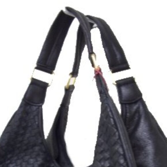 Leather Black Basketweave Hobo Handbag - NEW - Picture 5 of 10